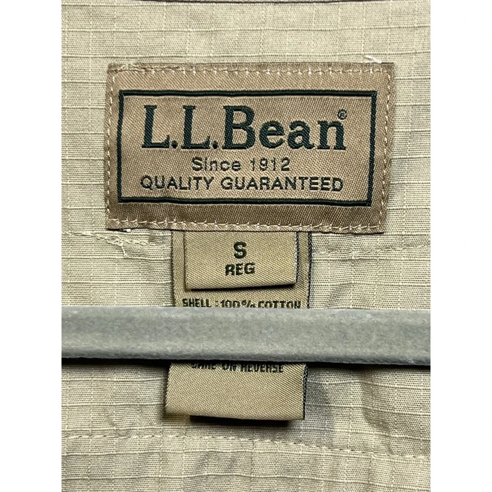 LL Bean Mens Small Khaki Ripstop Cotton Utility Fishing Safari Vest Beige - Picture 4 of 12